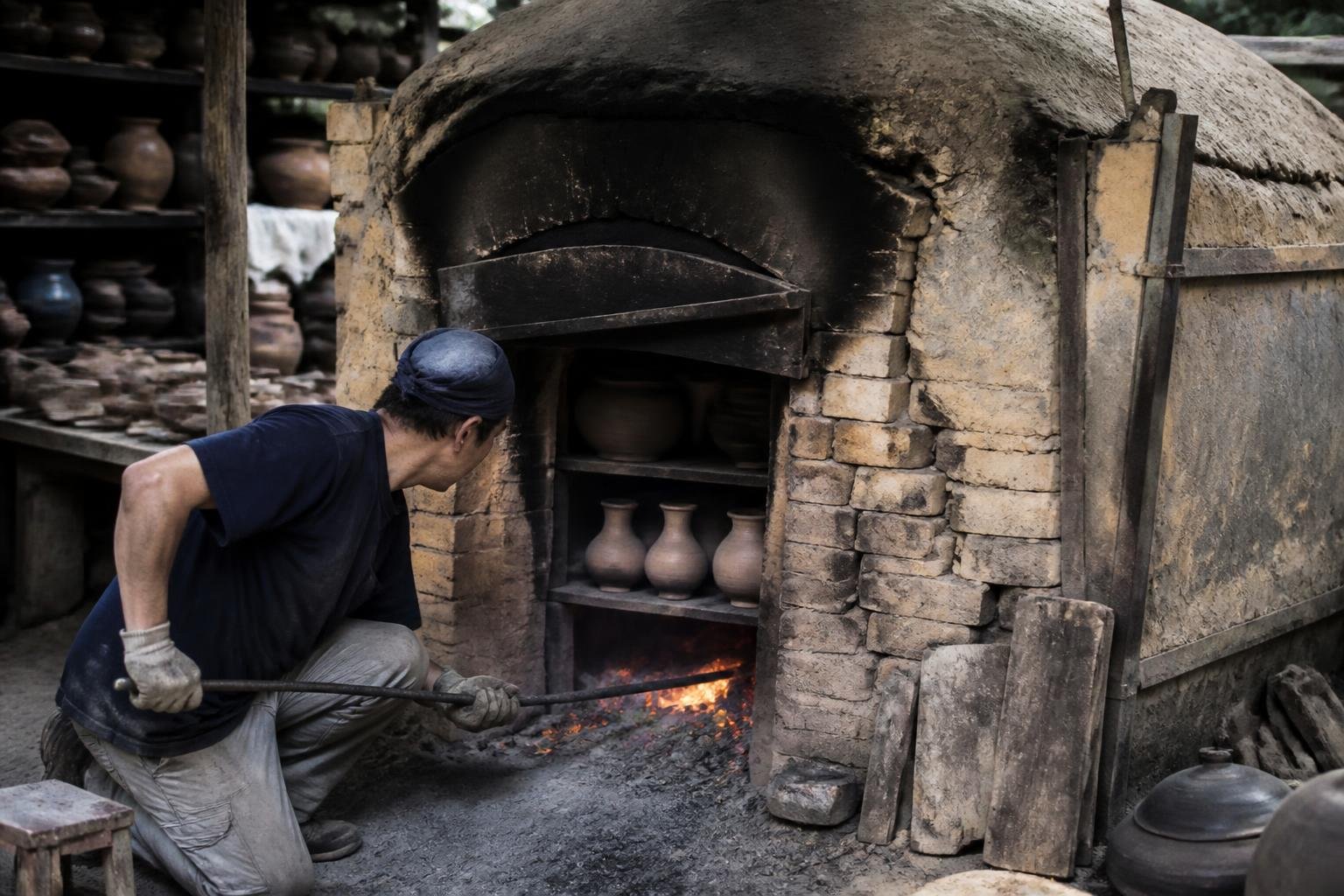Four à bois traditionnel utilisé pour la cuisson des pièces de céramique